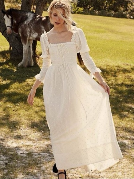Den Bijou Salt Womenâs Cream Swiss Dot Maxi Dress With Puff Sleeves